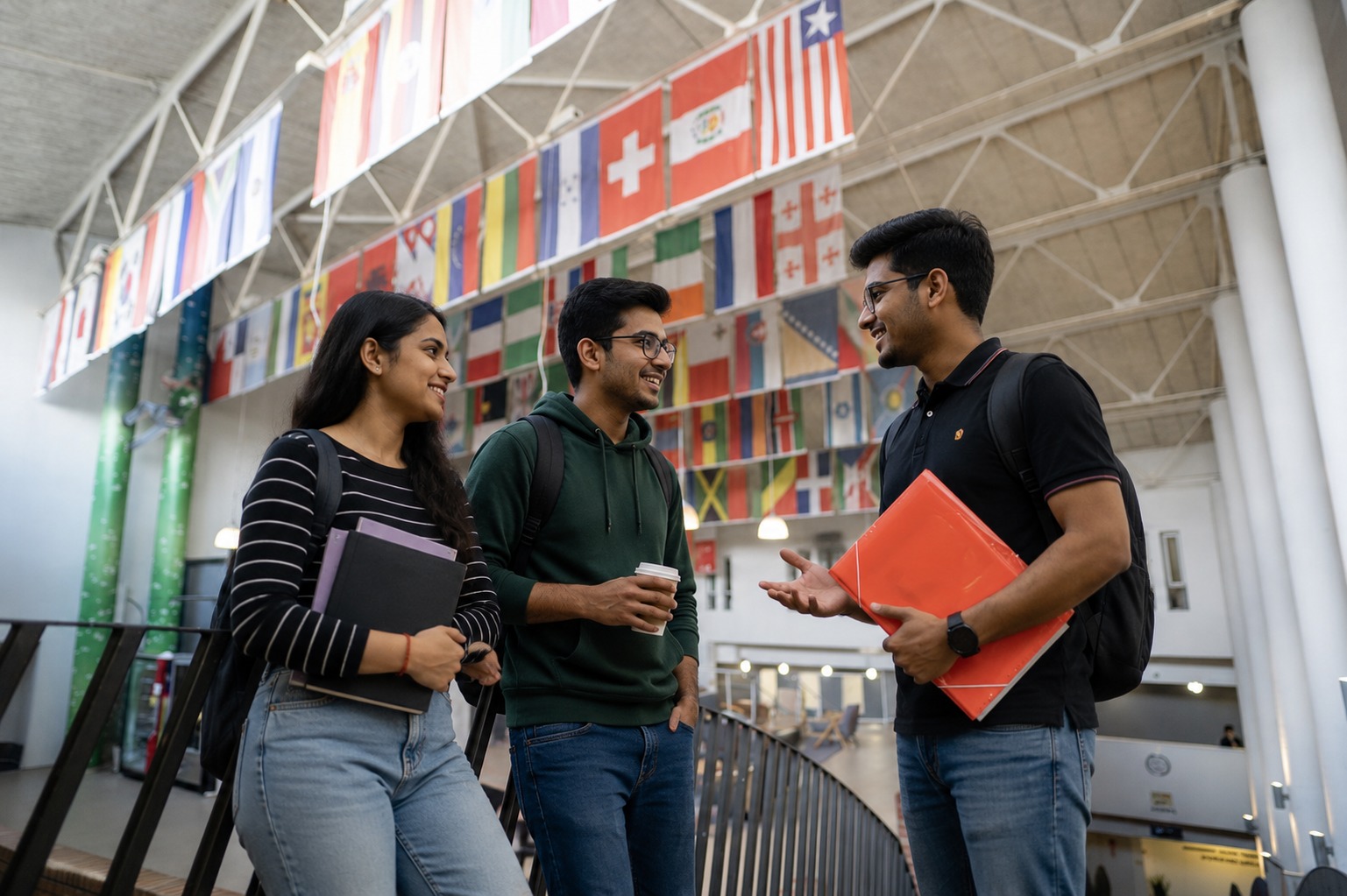 Indian student building profile for MS abroad application, planning graduate school in a university library