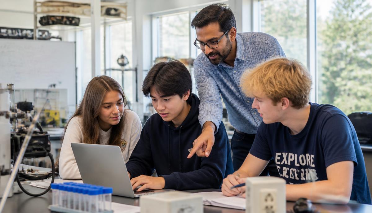 High school students attending a summer programme and internship at a university campus
